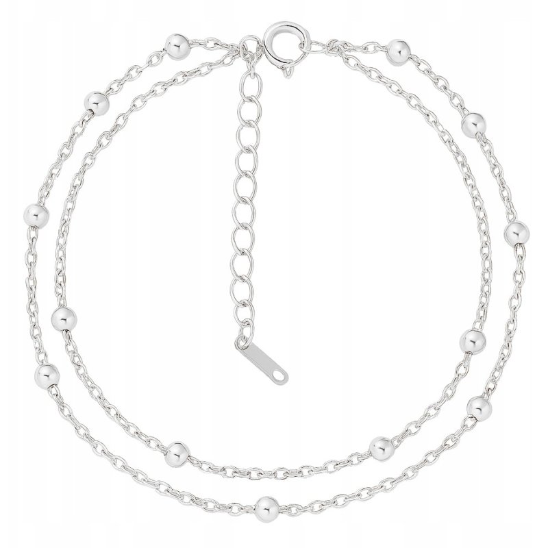 Srebrna bransoletka na nogę podwójna kulki stal chirurgiczna 316L