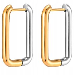 Srebrne kolczyki pozłacane prostokąty stal szlachetna chirurgiczna 316L