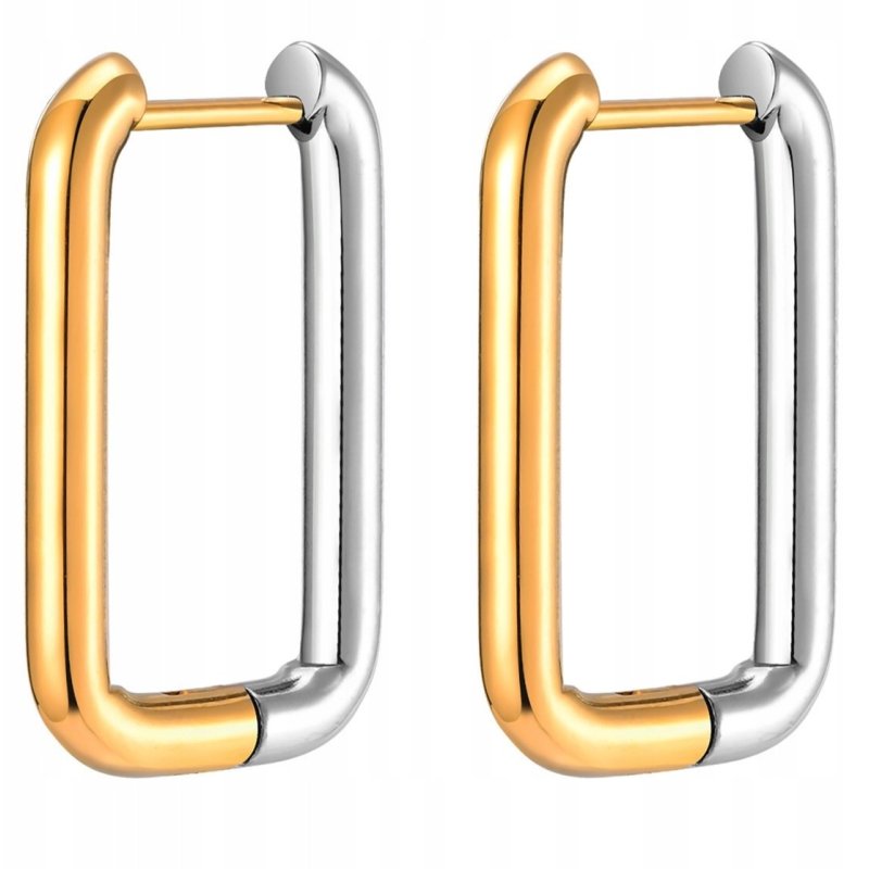 Srebrne kolczyki pozłacane prostokąty stal szlachetna chirurgiczna 316L