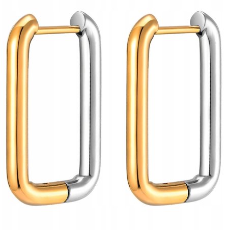 Srebrne kolczyki pozłacane prostokąty stal szlachetna chirurgiczna 316L