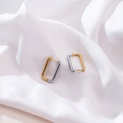 Srebrne kolczyki pozłacane prostokąty stal szlachetna chirurgiczna 316L