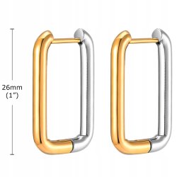 Srebrne kolczyki pozłacane prostokąty stal szlachetna chirurgiczna 316L