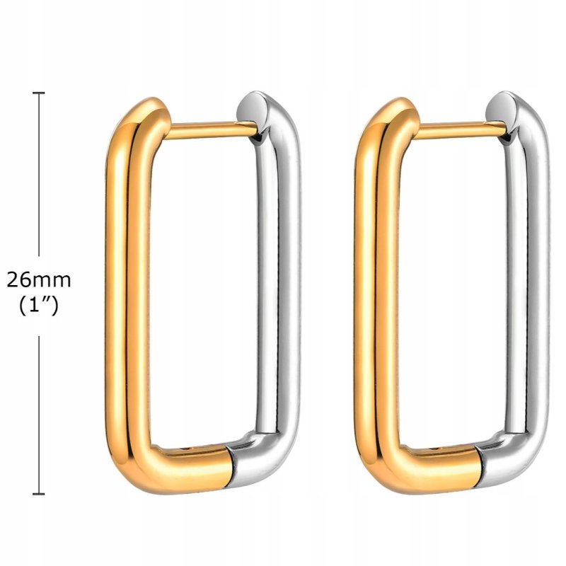 Srebrne kolczyki pozłacane prostokąty stal szlachetna chirurgiczna 316L