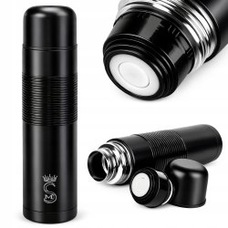 Duży termos turystyczny próżniowy szczelny stalowy 1000 ml czarny