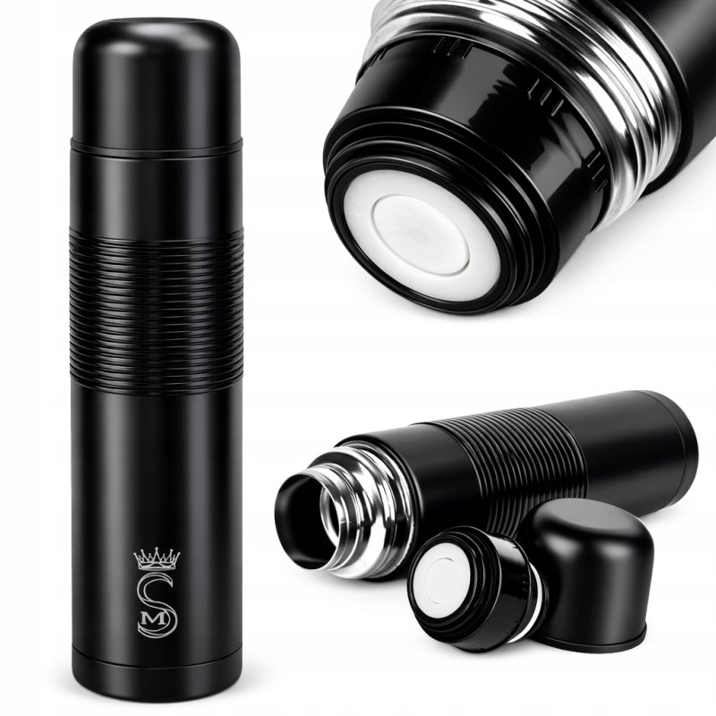 Duży termos turystyczny próżniowy szczelny stalowy 1000 ml czarny