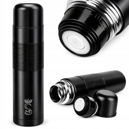 Duży termos turystyczny próżniowy szczelny stalowy 1000 ml czarny