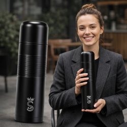 Duży termos turystyczny próżniowy szczelny stalowy 1000 ml czarny