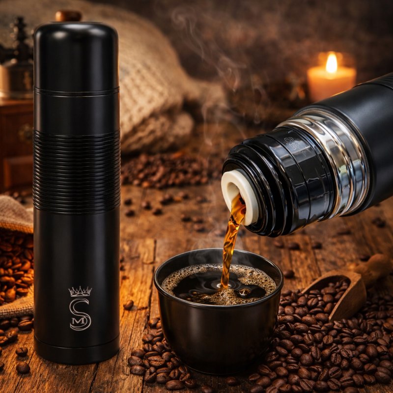 Duży termos turystyczny próżniowy szczelny stalowy 1000 ml czarny