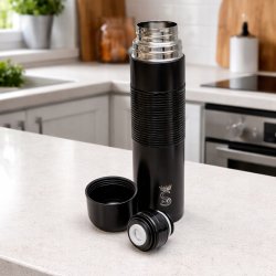 Duży termos turystyczny próżniowy szczelny stalowy 1000 ml czarny