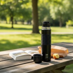 Duży termos turystyczny próżniowy szczelny stalowy 1000 ml czarny