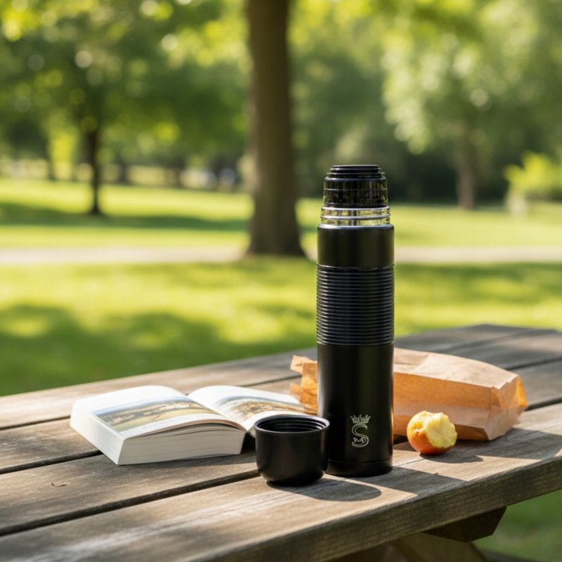 Duży termos turystyczny próżniowy szczelny stalowy 1000 ml czarny