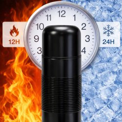 Duży termos turystyczny próżniowy szczelny stalowy 1000 ml czarny