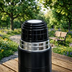 Duży termos turystyczny próżniowy szczelny stalowy 1000 ml czarny