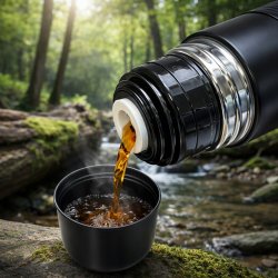 Duży termos turystyczny próżniowy szczelny stalowy 1000 ml czarny