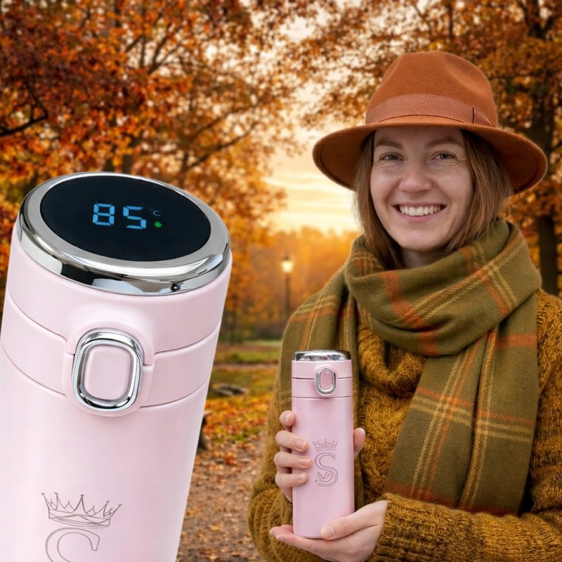 Kubek termiczny termos do kawy herbaty ustnik 400ml wyświetlacz LCD