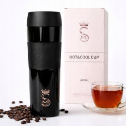 Kubek termiczny termos turystyczny próżniowy szczelny stalowy 450 ml czarny