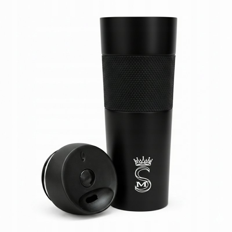 Kubek termiczny termos turystyczny próżniowy szczelny stalowy 450 ml czarny