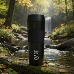 Kubek termiczny termos turystyczny próżniowy szczelny stalowy 450 ml czarny