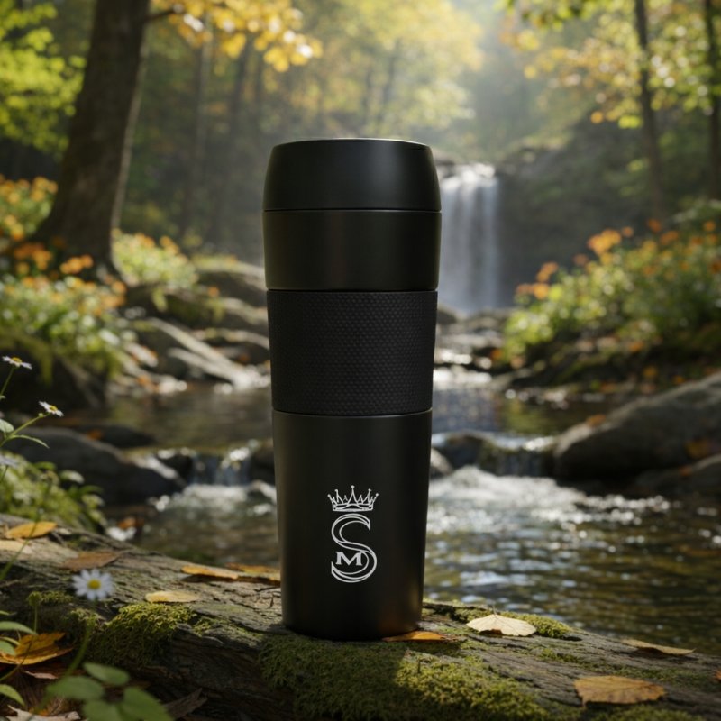 Kubek termiczny termos turystyczny próżniowy szczelny stalowy 450 ml czarny