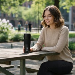 Kubek termiczny termos turystyczny próżniowy szczelny stalowy 450 ml czarny