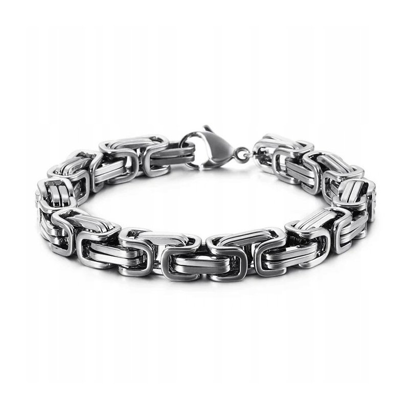 Srebrna bransoletka splot bizantyjski królewski 8 mm 19 cm stal szlachetna 316L