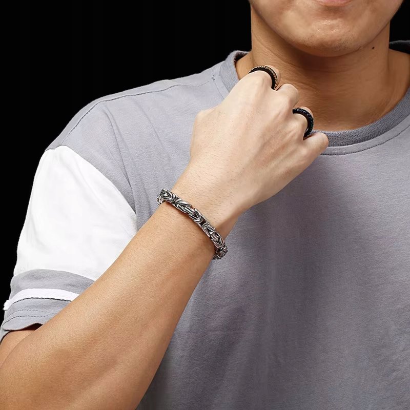 Srebrna bransoletka splot bizantyjski królewski 8 mm 19 cm stal szlachetna 316L