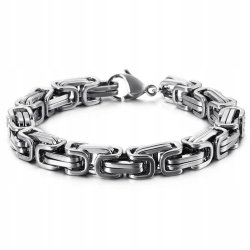 Srebrna bransoletka splot bizantyjski królewski 8 mm 21 cm stal szlachetna 316L