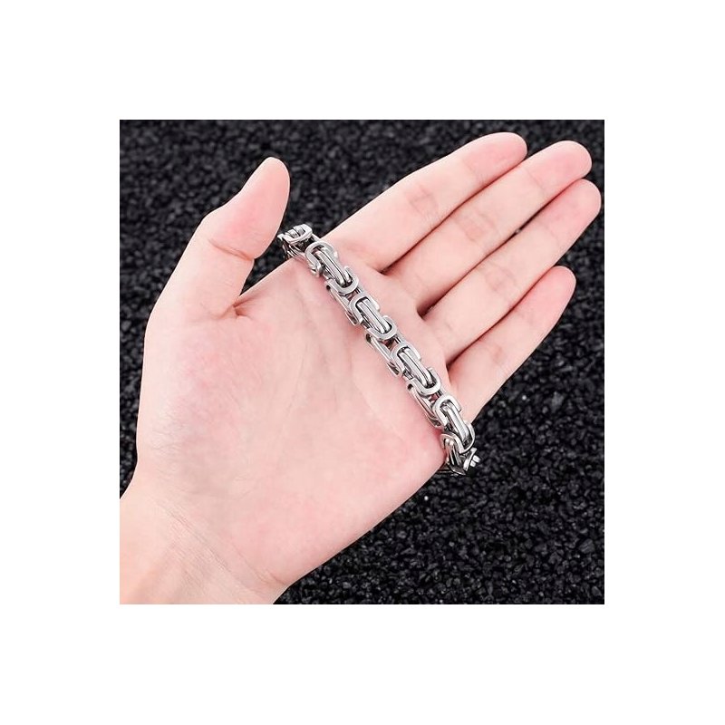 Srebrna bransoletka splot bizantyjski królewski 8 mm 21 cm stal szlachetna 316L