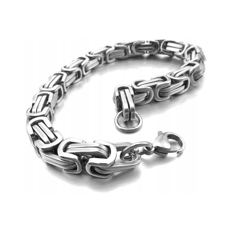 Srebrna bransoletka splot bizantyjski królewski 8 mm 23 cm stal szlachetna 316L