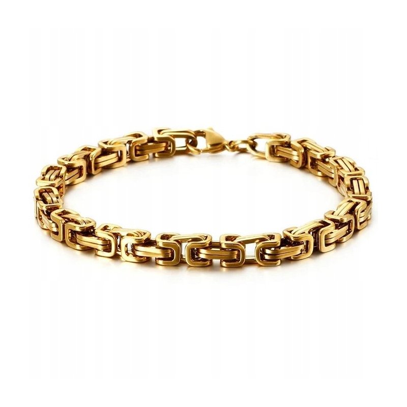Bransoletka splot bizantyjski królewski pozłacana 8 mm 19 cm stal 316L