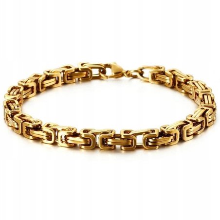 Bransoletka splot bizantyjski królewski pozłacana 8 mm 19 cm stal 316L