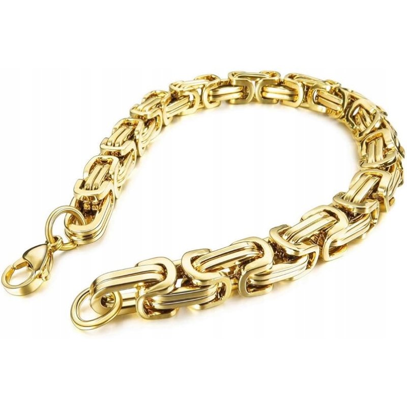 Bransoletka splot bizantyjski królewski pozłacana 8 mm 19 cm stal 316L