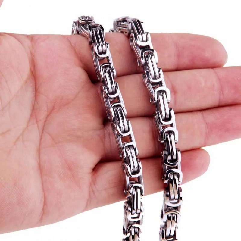 Srebrny naszyjnik pancerka splot bizantyjski królewski 8 mm 50 cm stal 316L