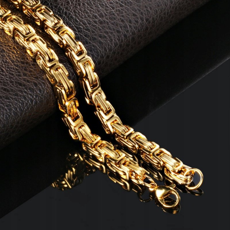 Naszyjnik pancerka splot bizantyjski królewski pozłacany 8 mm 60 cm 316L