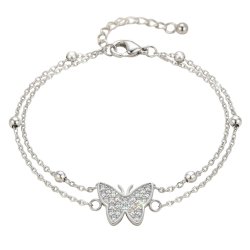 Bransoletka srebrna damska na nogę motyl stal chirurgiczna szlachetna 24 cm
