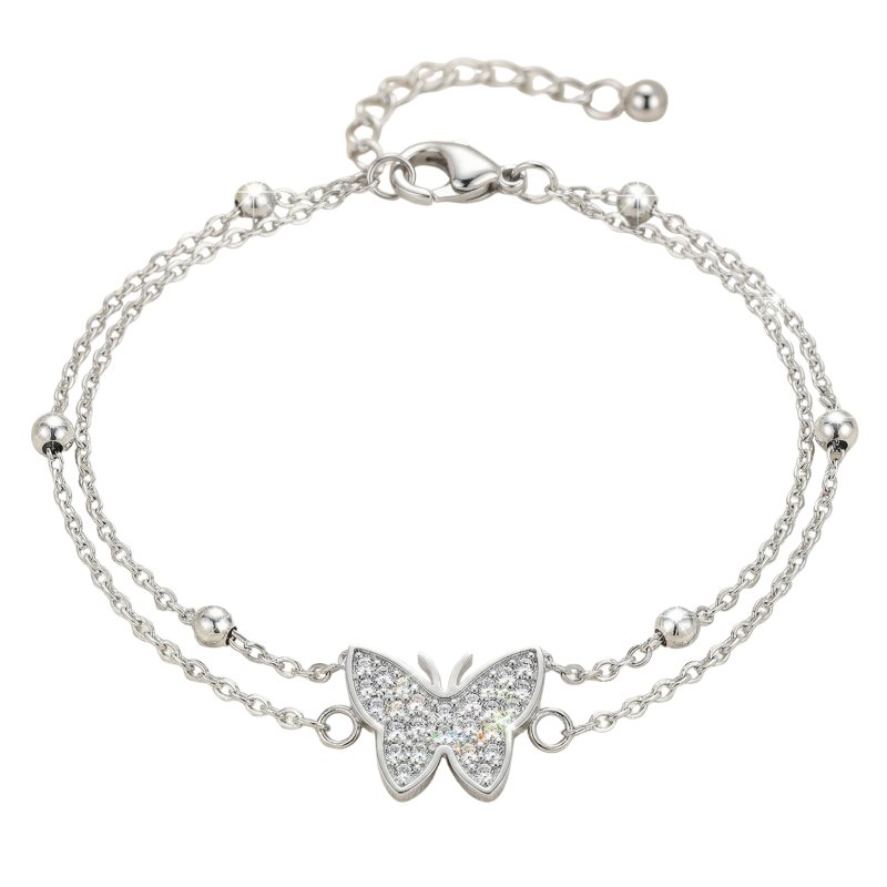 Bransoletka srebrna damska na nogę motyl stal chirurgiczna szlachetna 24 cm