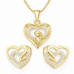 Komplet biżuterii srebrnej pozłacanej serce na komunię chrzest srebro 925