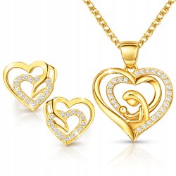 Komplet biżuterii srebrnej pozłacanej serce na komunię chrzest srebro 925