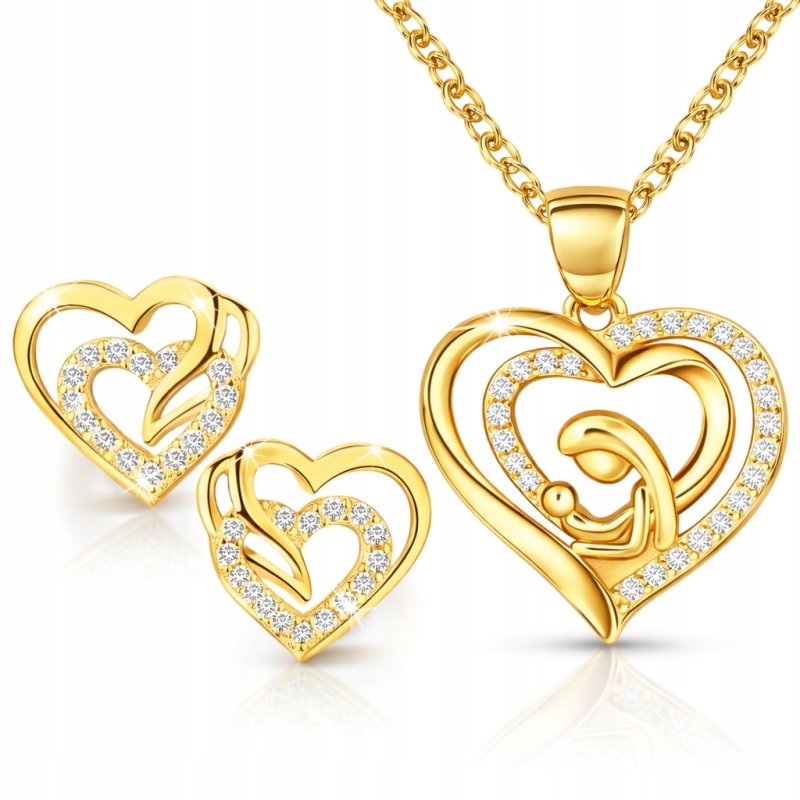 Komplet biżuterii srebrnej pozłacanej serce na komunię chrzest srebro 925