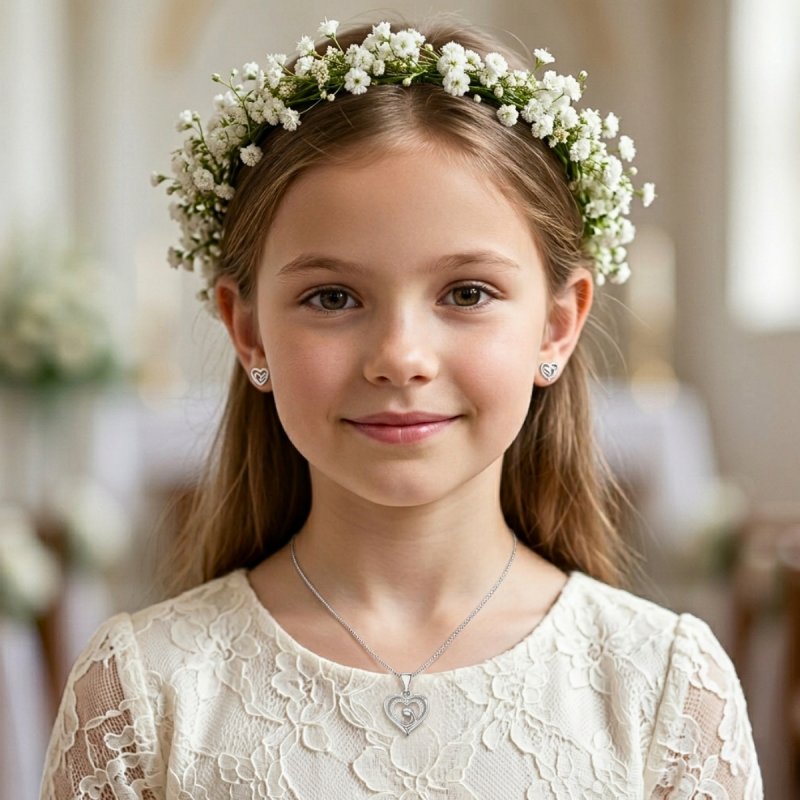 Komplet biżuterii srebrnej serce na komunię chrzest srebro 925