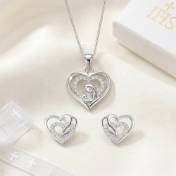 Komplet biżuterii srebrnej serce na komunię chrzest srebro 925