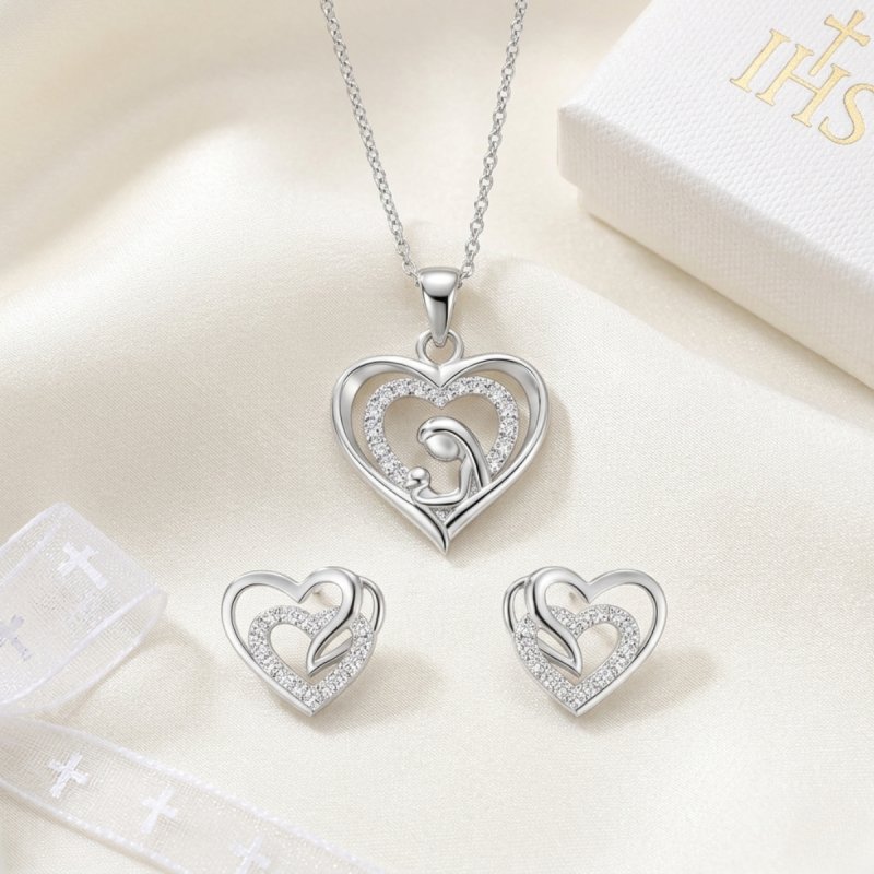 Komplet biżuterii srebrnej serce na komunię chrzest srebro 925