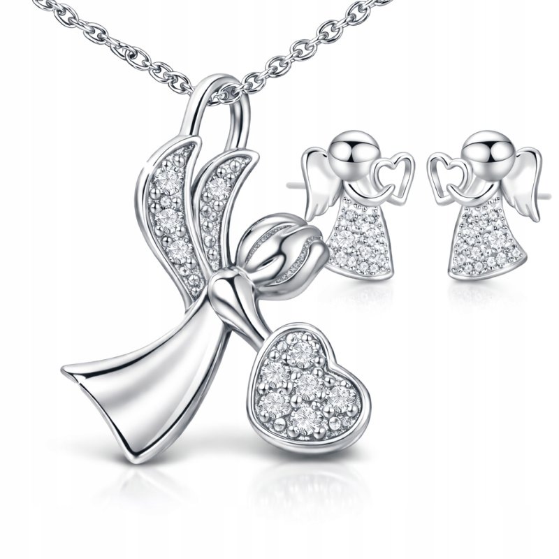 Komplet biżuterii srebrnej aniołek na komunię chrzest srebro 925