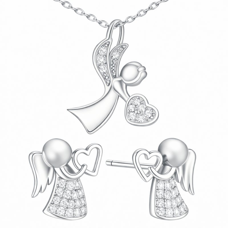 Komplet biżuterii srebrnej aniołek na komunię chrzest srebro 925