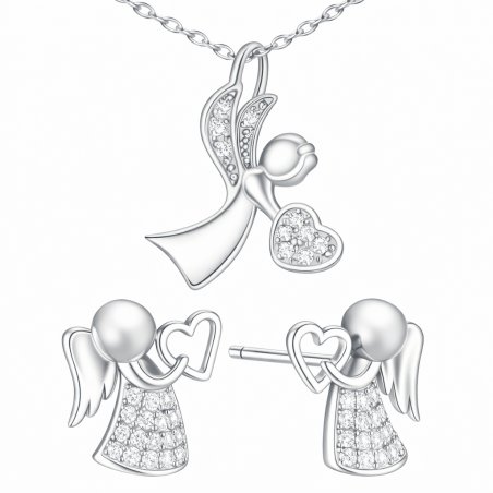 Komplet biżuterii srebrnej aniołek na komunię chrzest srebro 925