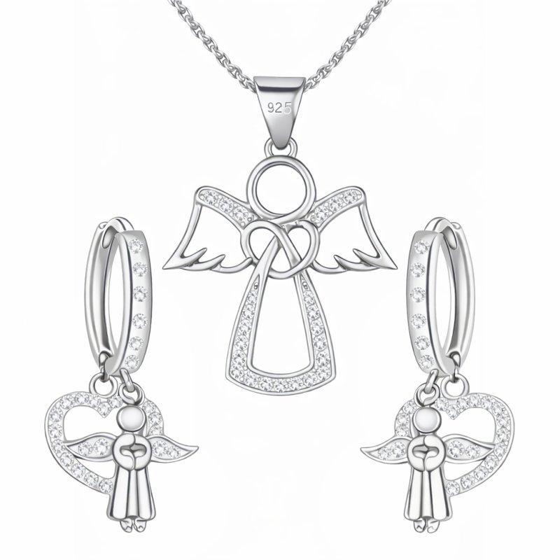 Komplet biżuterii srebrnej aniołki na komunię chrzest srebro 925