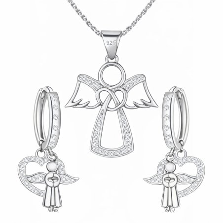 Komplet biżuterii srebrnej aniołki na komunię chrzest srebro 925