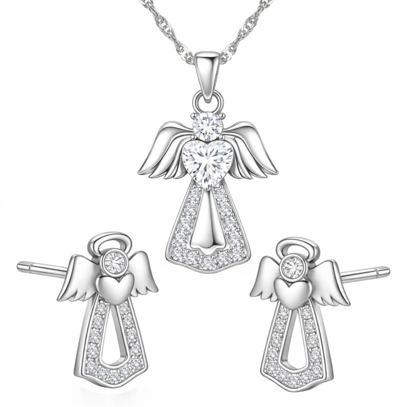 Komplet biżuterii srebrnej aniołek na komunię chrzest srebro 925