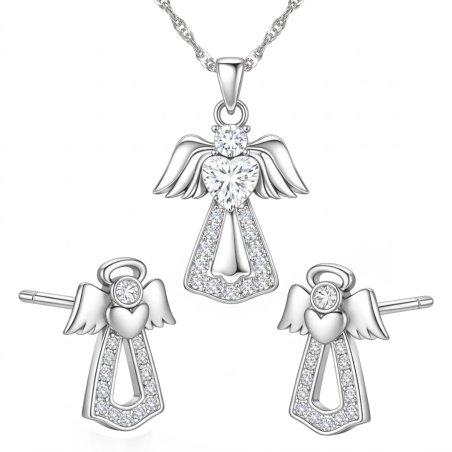 Komplet biżuterii srebrnej aniołek na komunię chrzest srebro 925