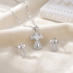 Komplet biżuterii srebrnej aniołek na komunię chrzest srebro 925
